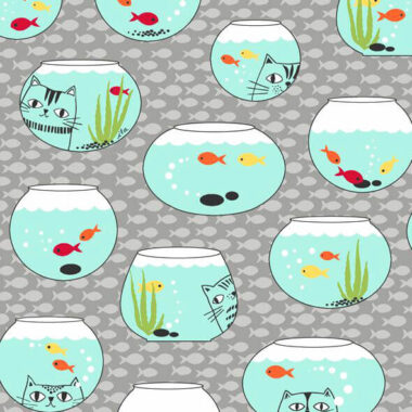 Cat Fish Fish Bowls Quilting Treasures Fabric