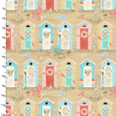 Beach travel Beach Huts 3 Wishes Cotton Fabric